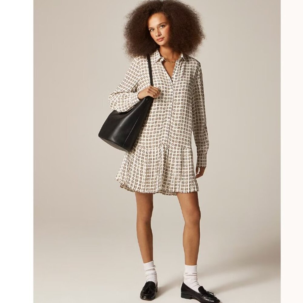 NWT J. Crew New Amelia Shirt Dress Foulard Print Ivory Lace Drop Waist Sz XL
